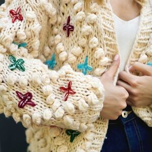 NEW SAACHI Pom Pom knitted Cross Cardigan